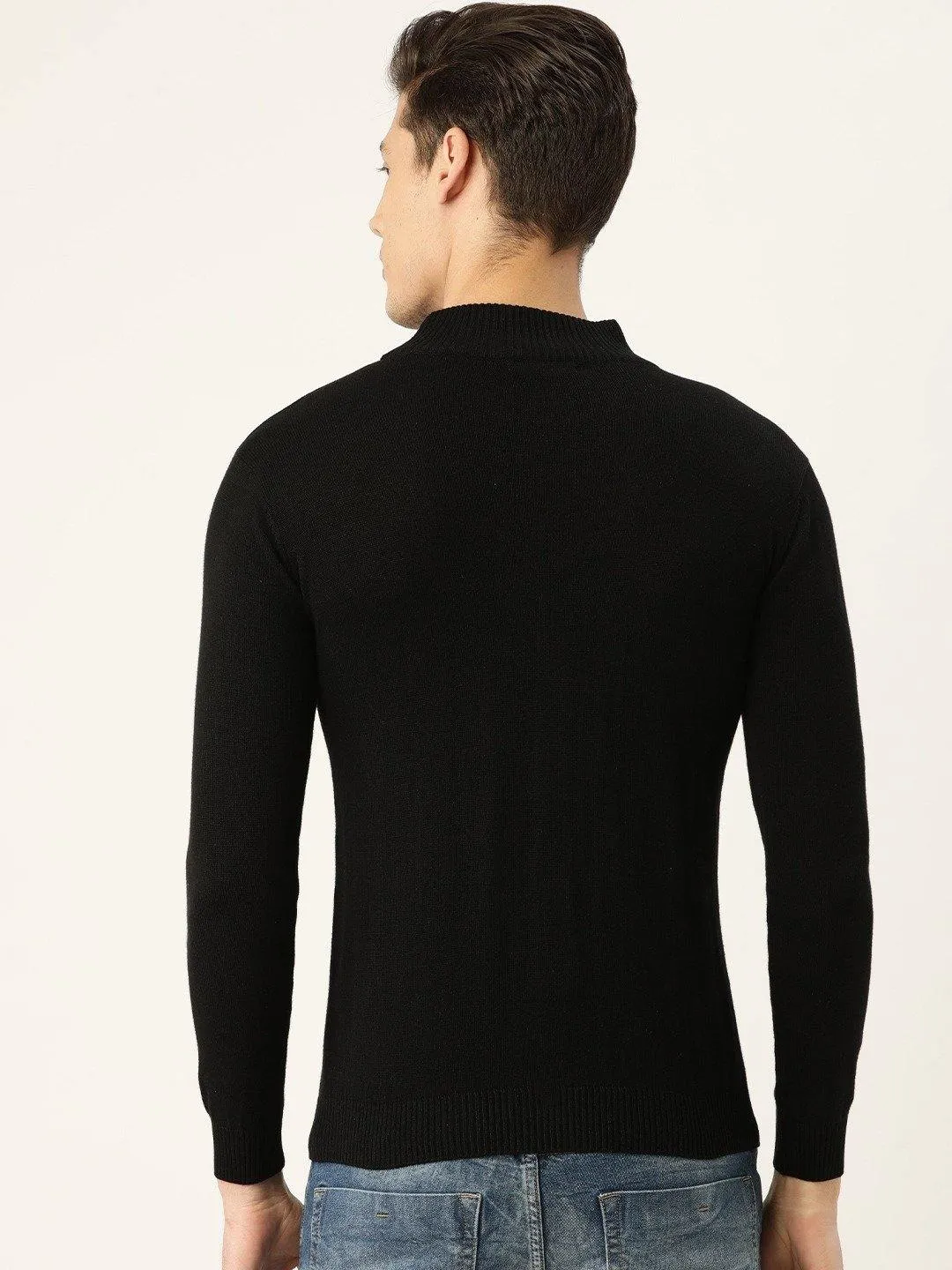 Style Quotient Men Solid Black Knitted Regular Sweatshirt