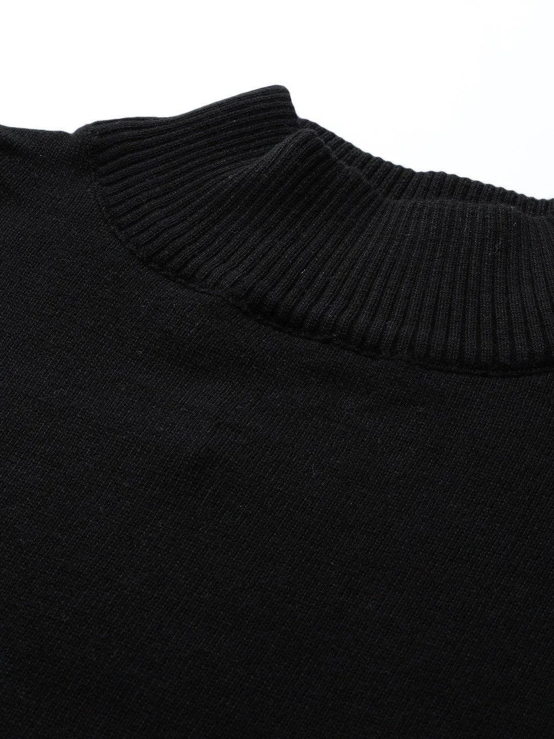 Style Quotient Men Solid Black Knitted Regular Sweatshirt