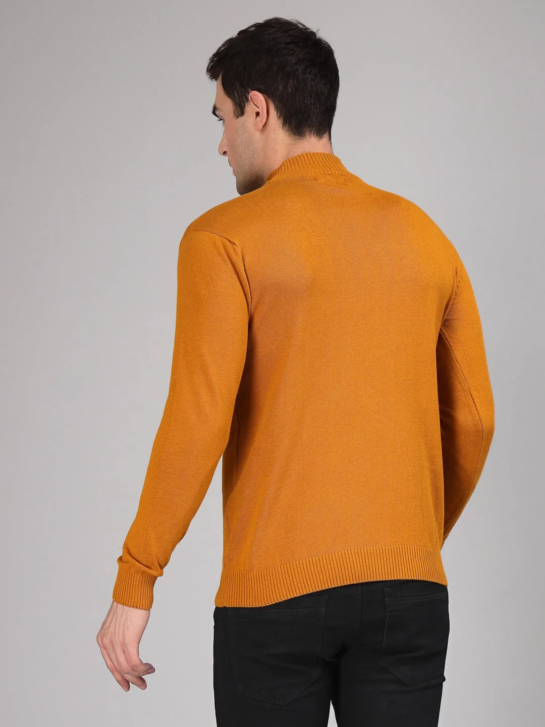 Style Quotient Men Solid Brown Knitted Regular Sweater