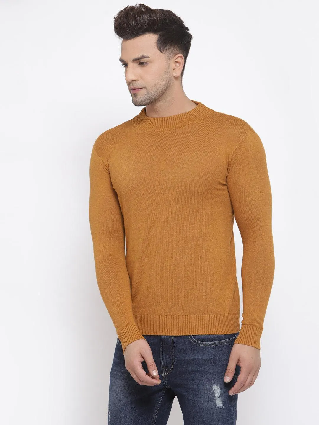 Style Quotient Men Solid Brown Knitted Regular Sweatshirt