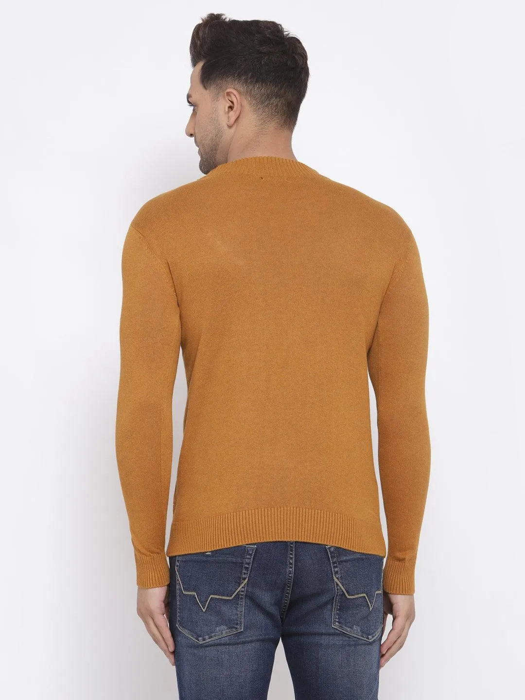 Style Quotient Men Solid Brown Knitted Regular Sweatshirt