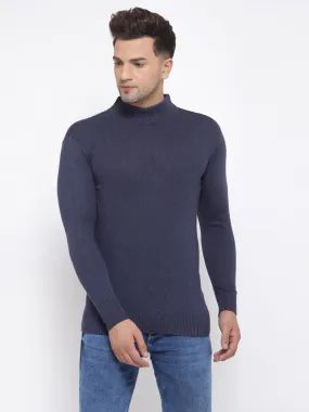 Style Quotient Men Solid Dark Blue Knitted Regular Sweatshirt