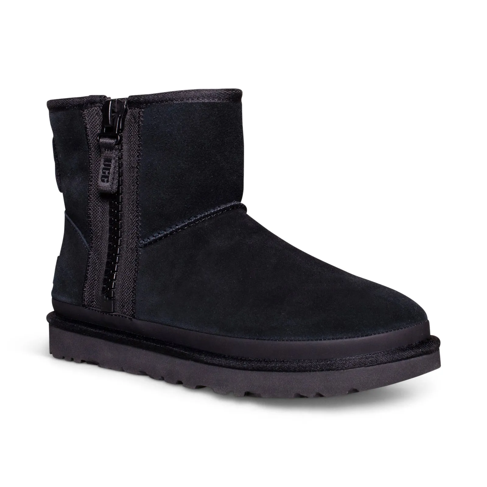 UGG Classic Mini Zipper Tape Logo Black Boots - Women's