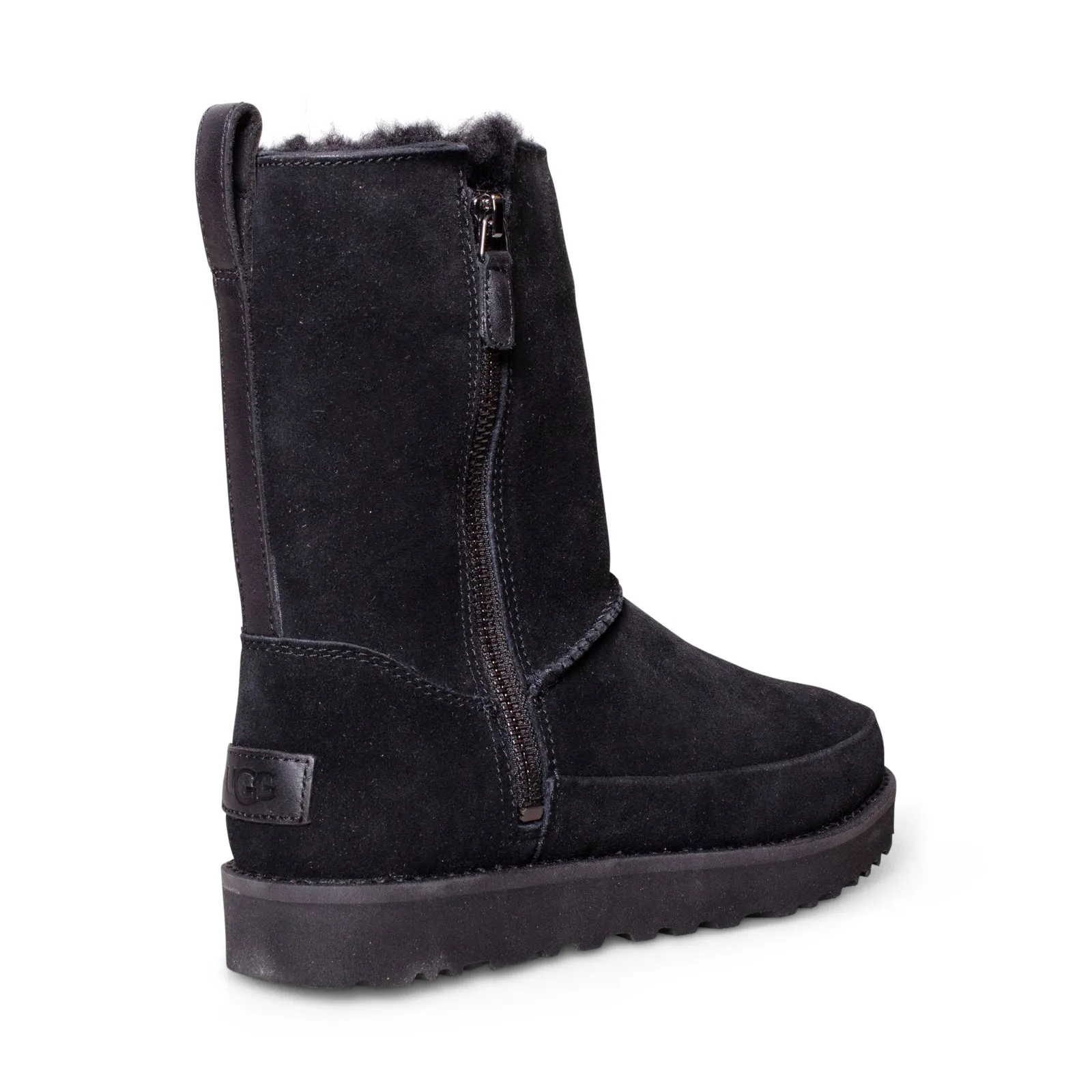 UGG Classic Zip Short Suede Black Boots - Women's