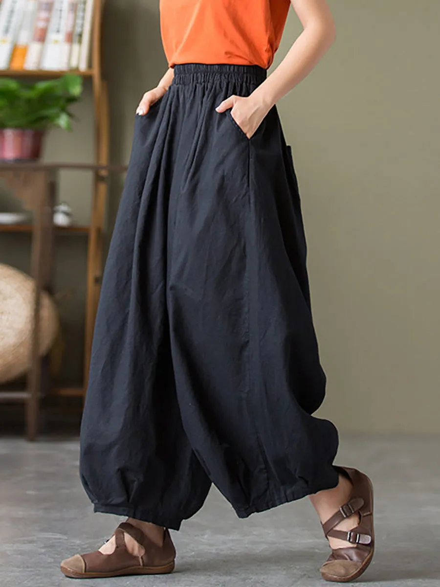 Women Cotton Linen Pocket Casual Lantern Pants