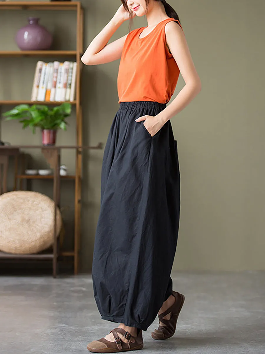 Women Cotton Linen Pocket Casual Lantern Pants