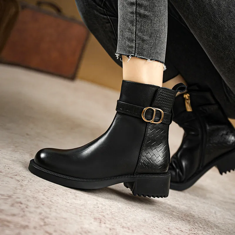 Women Retro Leather Fashion Patchwork Solid Boots