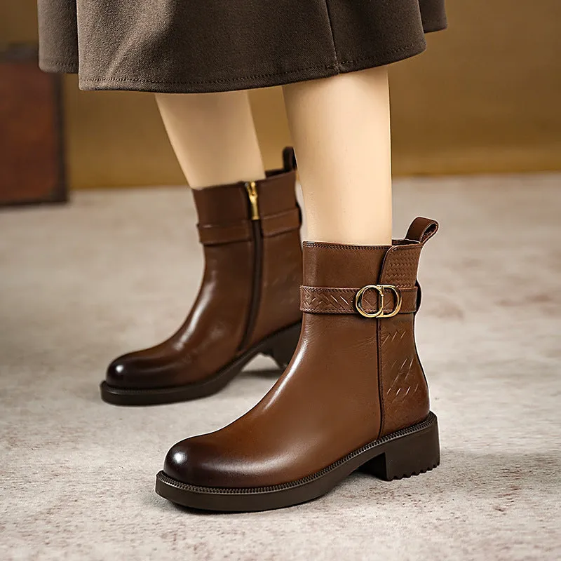 Women Retro Leather Fashion Patchwork Solid Boots