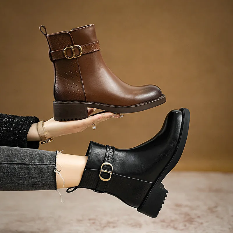 Women Retro Leather Fashion Patchwork Solid Boots