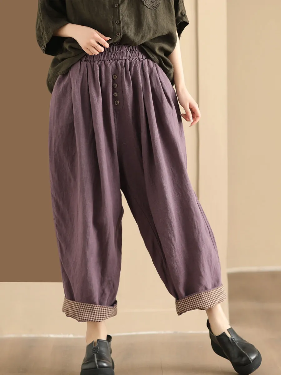 Women Summer Solid Linen Button Harem Pants CO1003