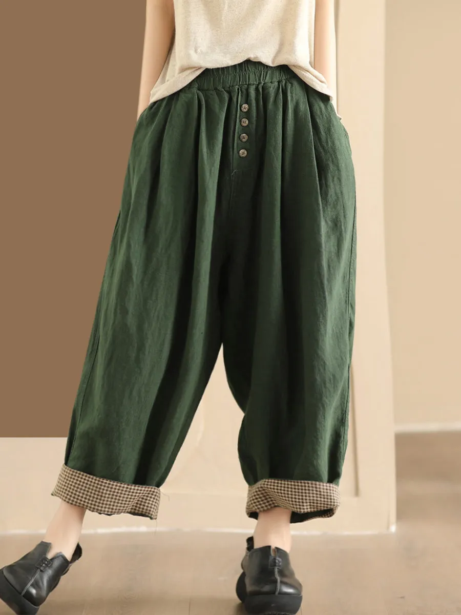 Women Summer Solid Linen Button Harem Pants CO1003