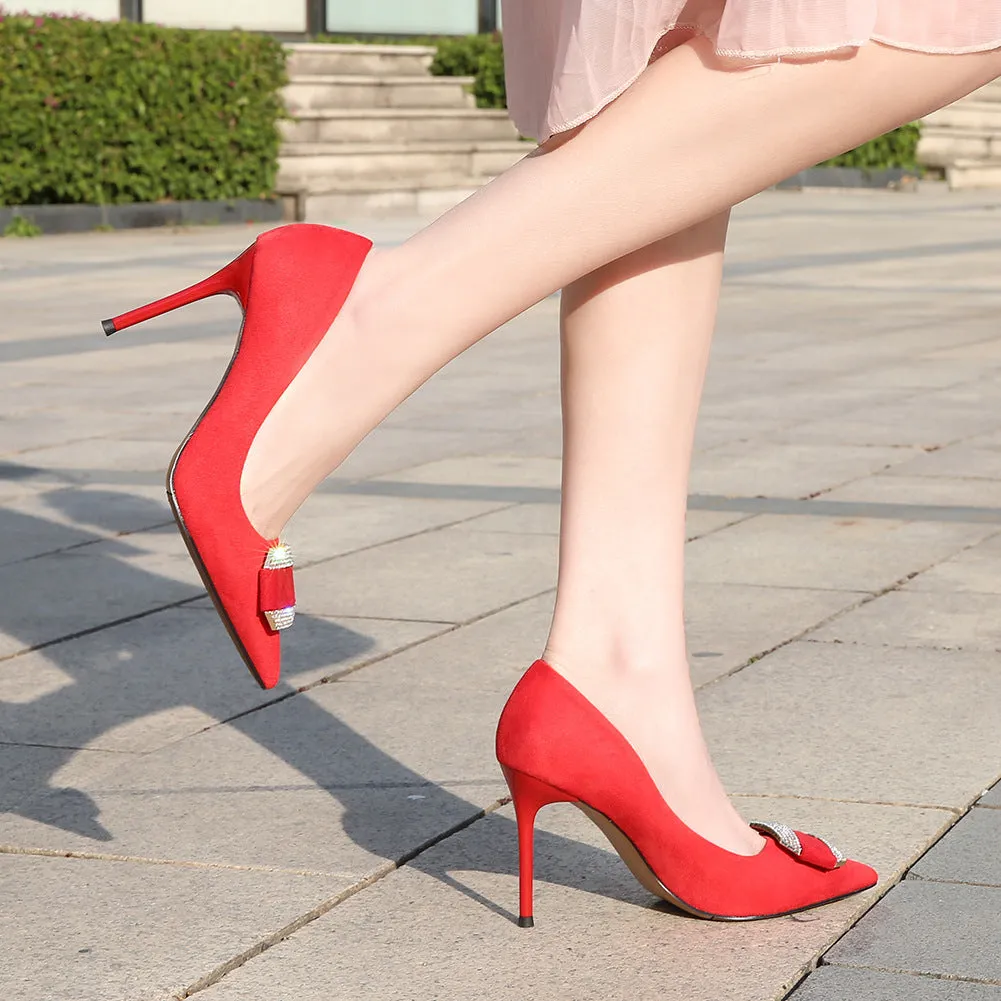 Women's Rhinestone Pointed Toe Shallow Stiletto Heel Pumps