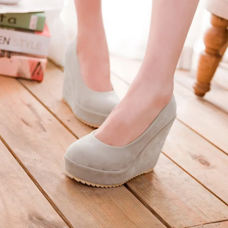 Women's Suede Platform Wedges Heels Pumps