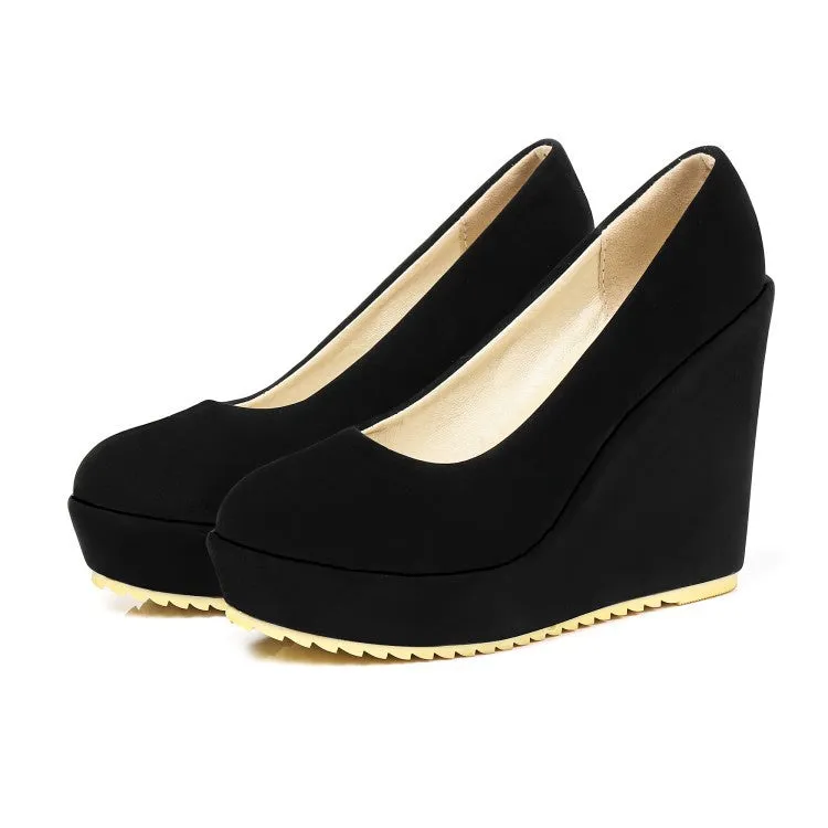 Women's Suede Platform Wedges Heels Pumps