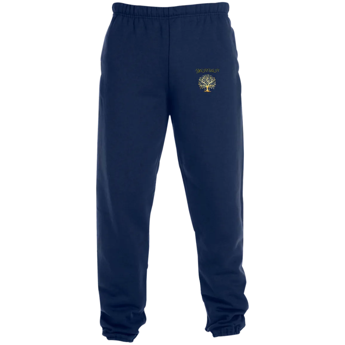 Yahuah-Tree of Life 01 Men's Designer Joggers with Pockets (Black/True Navy)